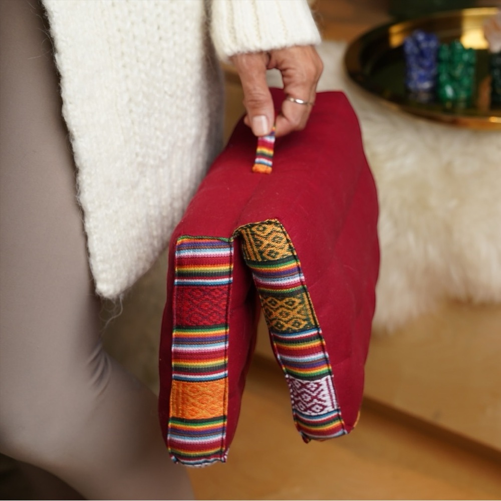 Folding Meditation Cushion · Red · Handmade Rishikesh · Cotton · Living Ritual